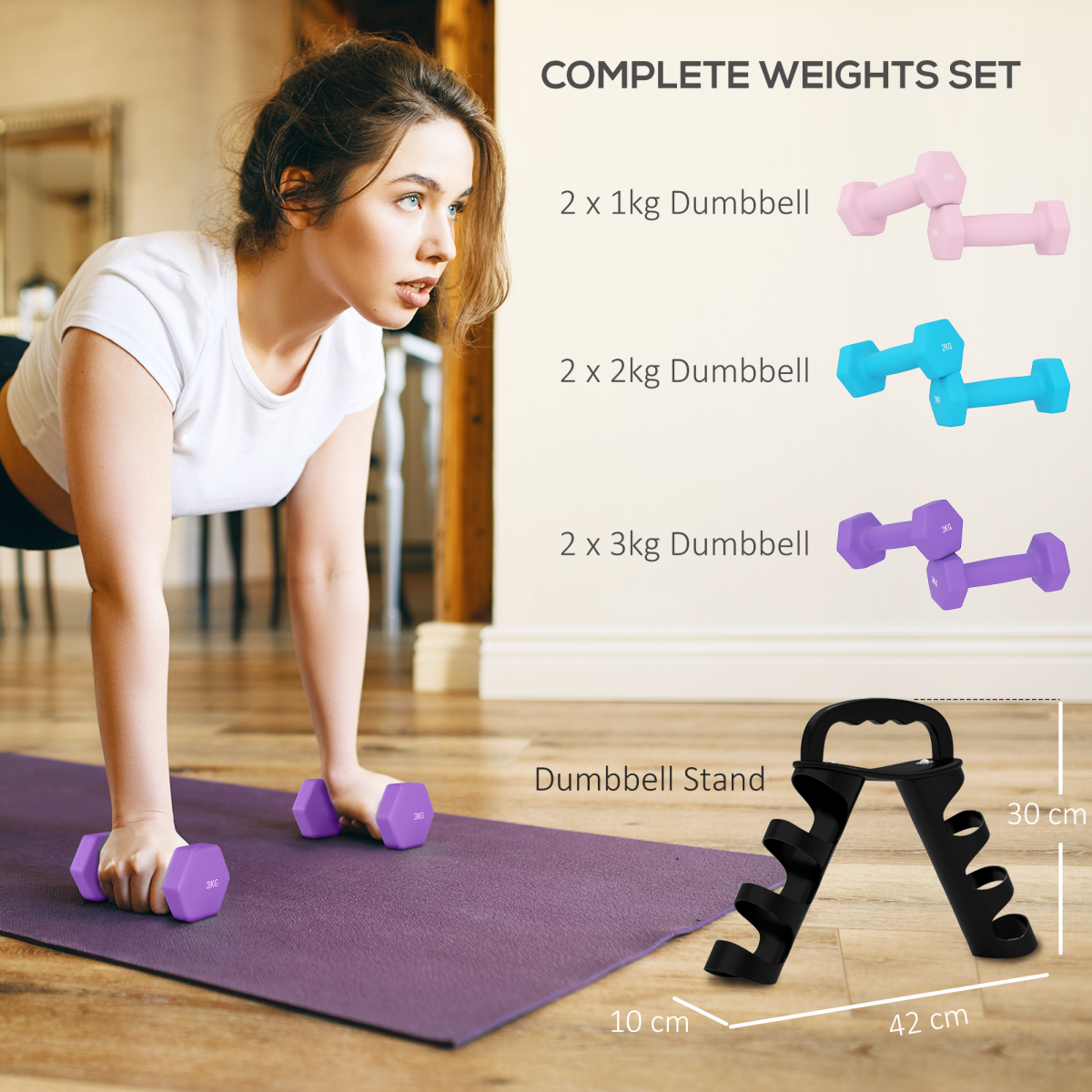 Pink SPORTNOW Dumbbells Set with Rack - 1kg, 2kg, 3kg for Ultimate Workout!