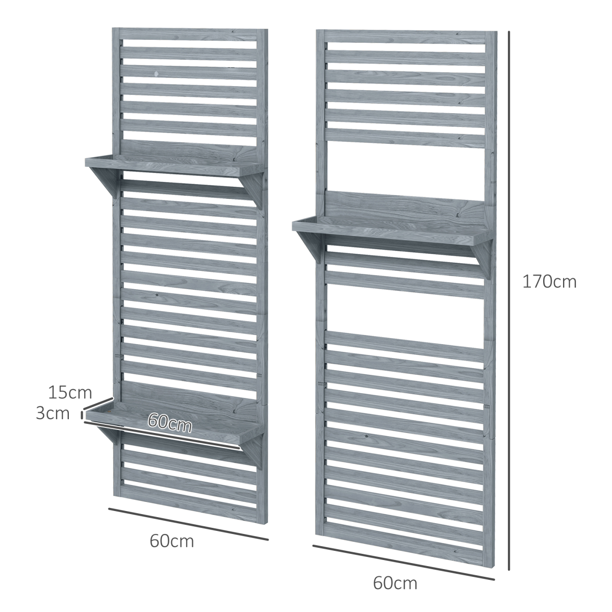 Grey Wall-Mounted Plant Stands (Set of 2) with Shelves & Slatted Trellis