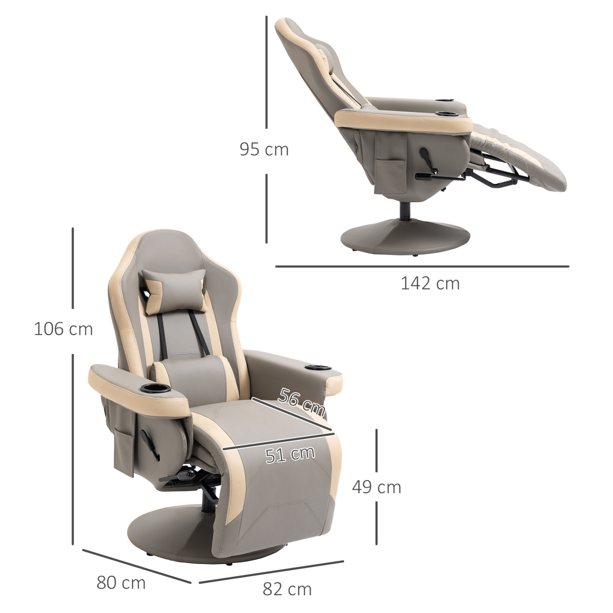 Two-Tone PU Leather Manual Recliner with Adjustable Leg & 135° Recline