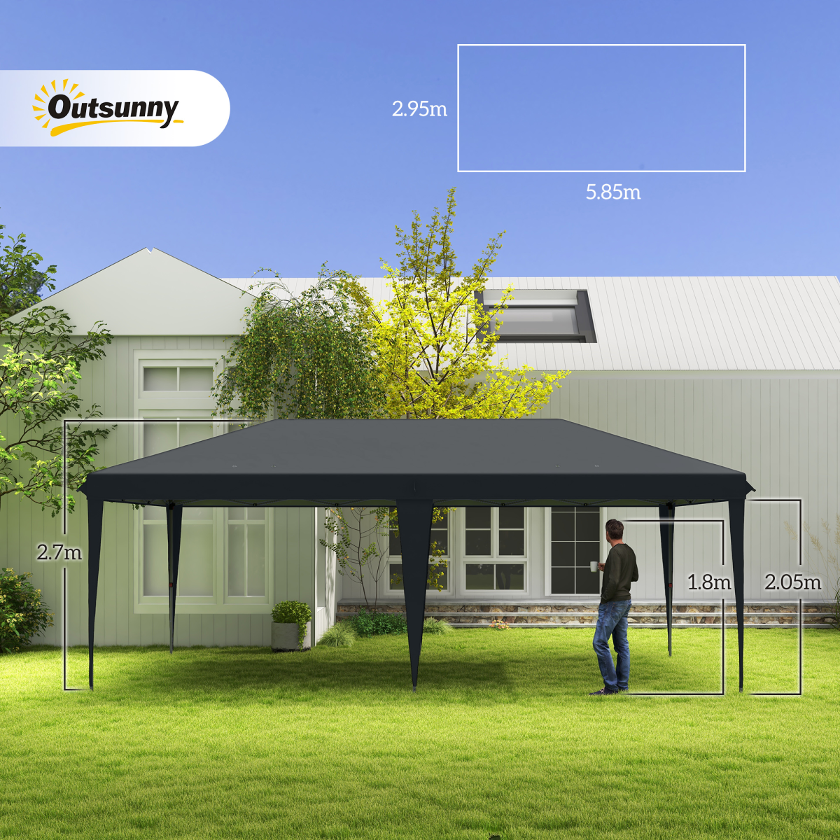 3x6m Pop-Up Gazebo with Adjustable Steel Frame, Heavy-Duty Canopy