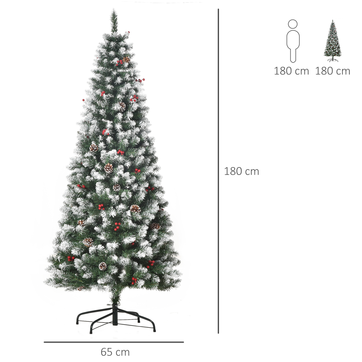 6FT Foldable Artificial Christmas Tree with Berries & Pinecones, Green