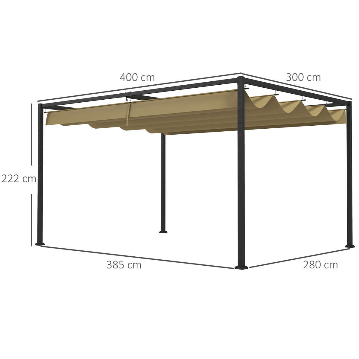 4x3m Metal Pergola Gazebo with Retractable Canopy Khaki