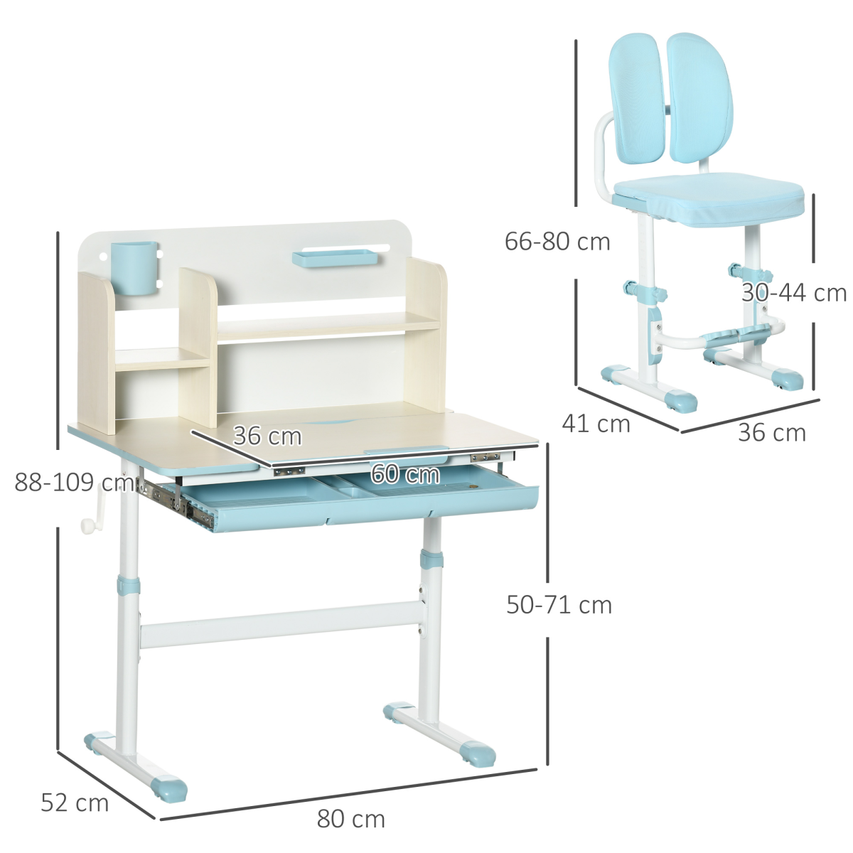 Height-Adjustable Kids Desk & Chair Set for Ages 3-12 - Blue