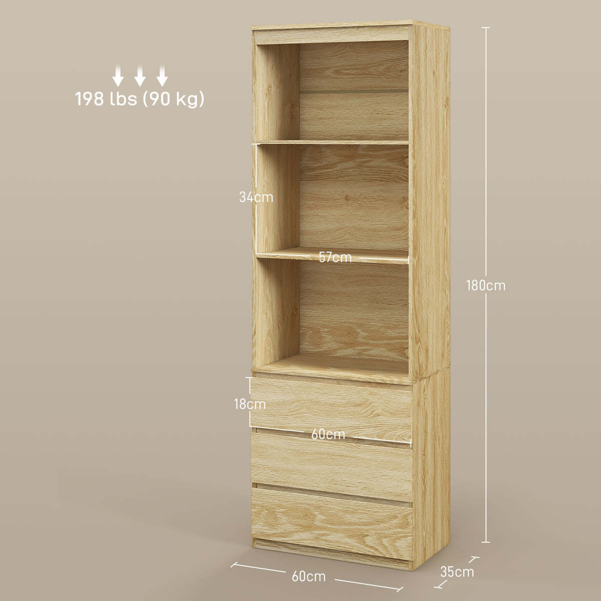 180cm Tall Oak Bookshelf: Stylish Storage & Display Solution