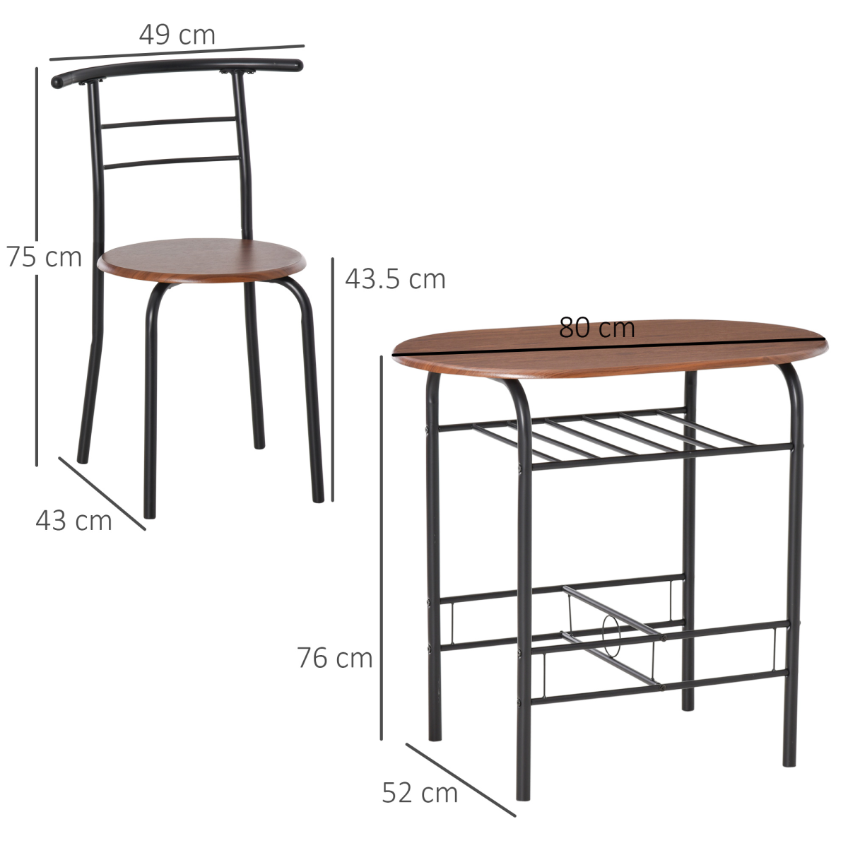 MDF 2-Seater Bar Table Set with Bottle Storage, Oak Wood Tone