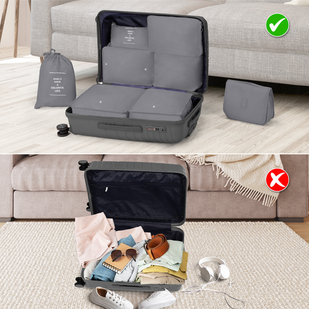 Iron Telescopic 4-Piece Luggage Set: Stylish Dark Gray with Travel Essentials