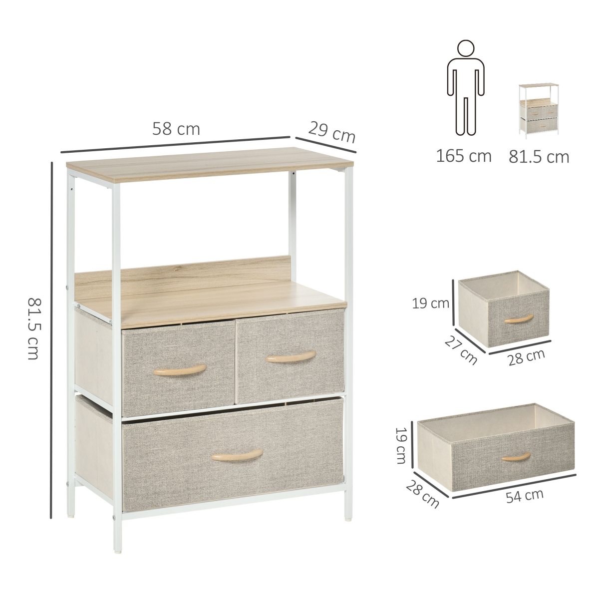 Elegant 3-Drawer Fabric Storage Unit with Shelves - Stylish Home Organizer