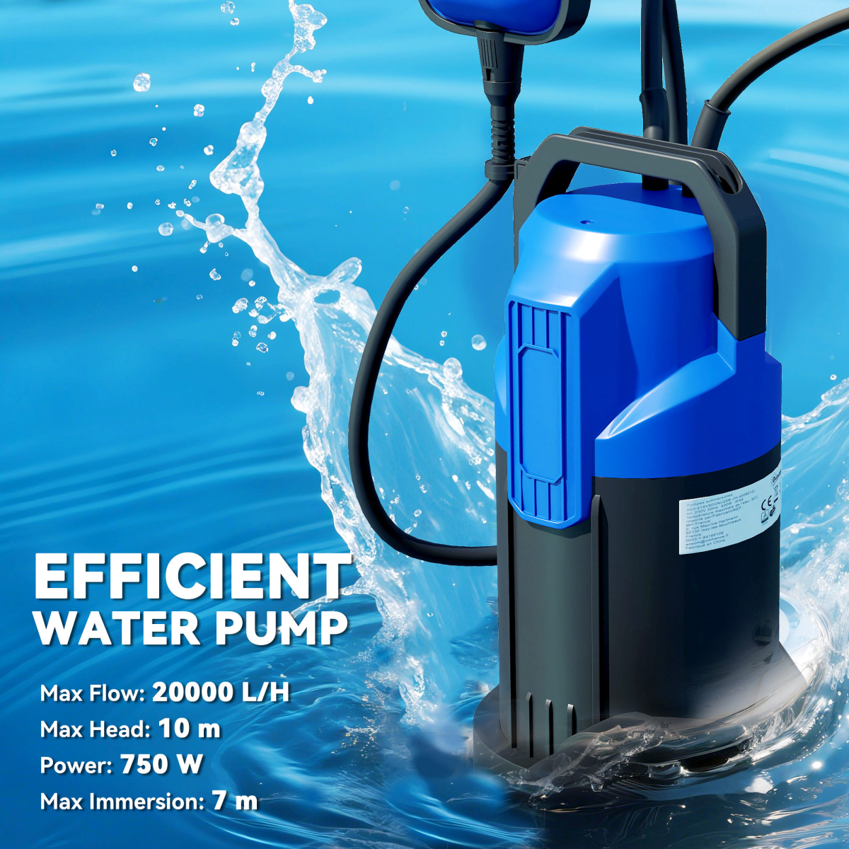 750W High-Performance Electric Water Pump - 20000L/H with Float Switch