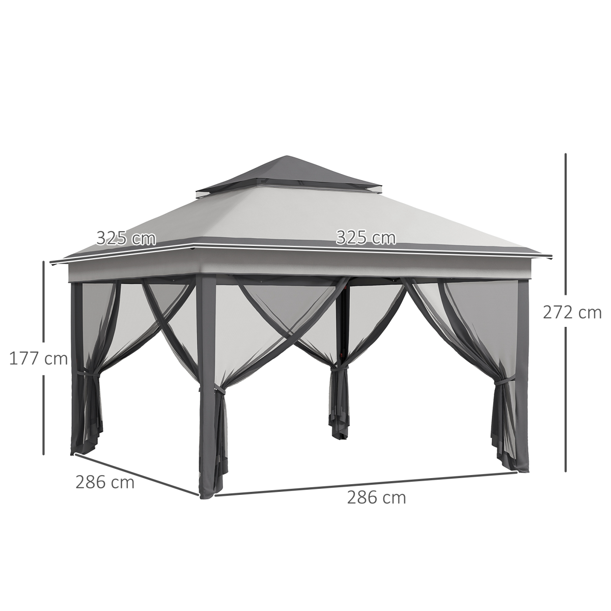 3x3m Pop-Up Gazebo with Netting, Height Adjustable, Grey