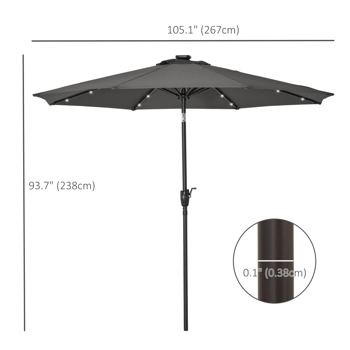 Solar-Powered Wall-Mounted Umbrella with Adjustable LED Lights & Vent Design