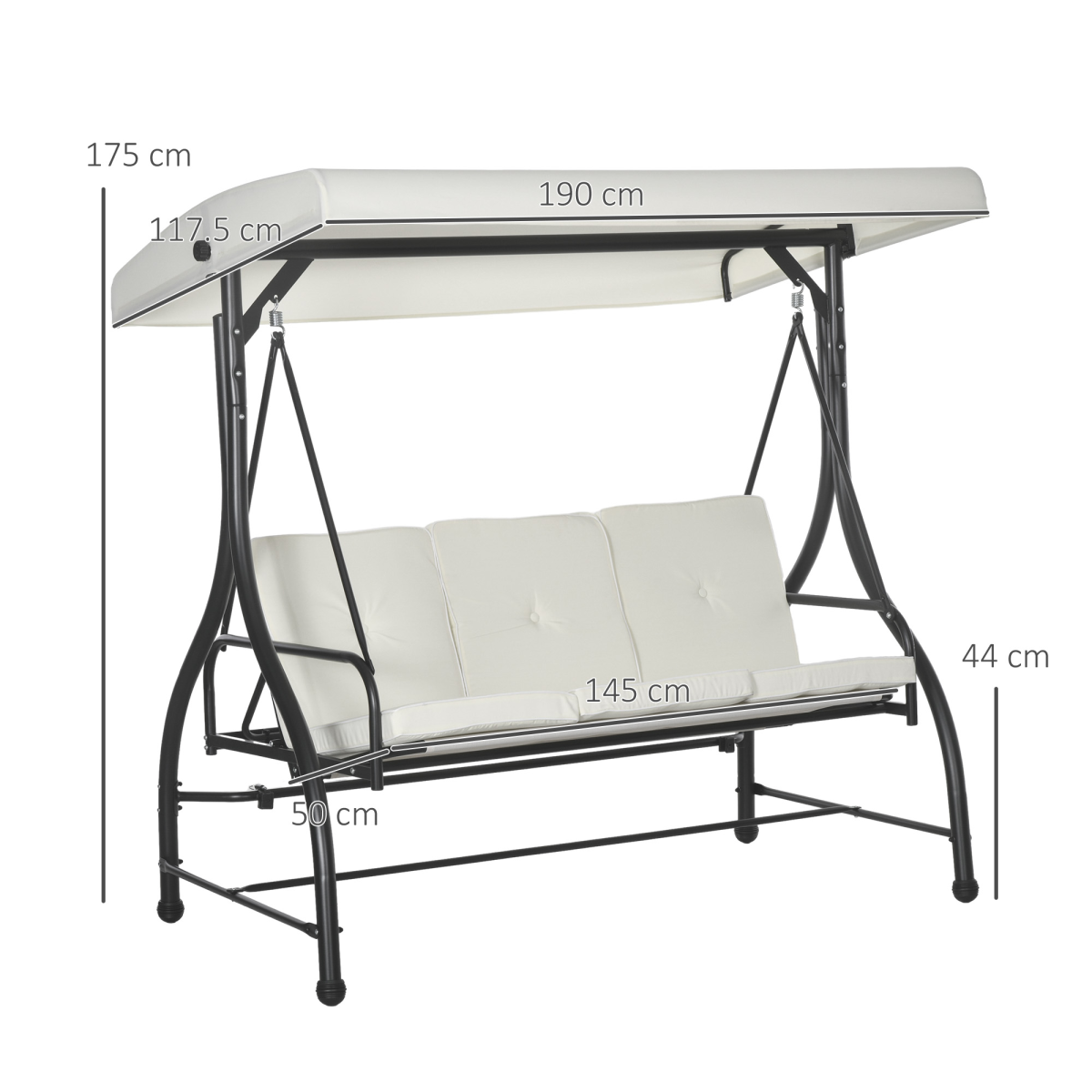 3-Seater Canopy Swing Chair Hammock Bed, Cream White