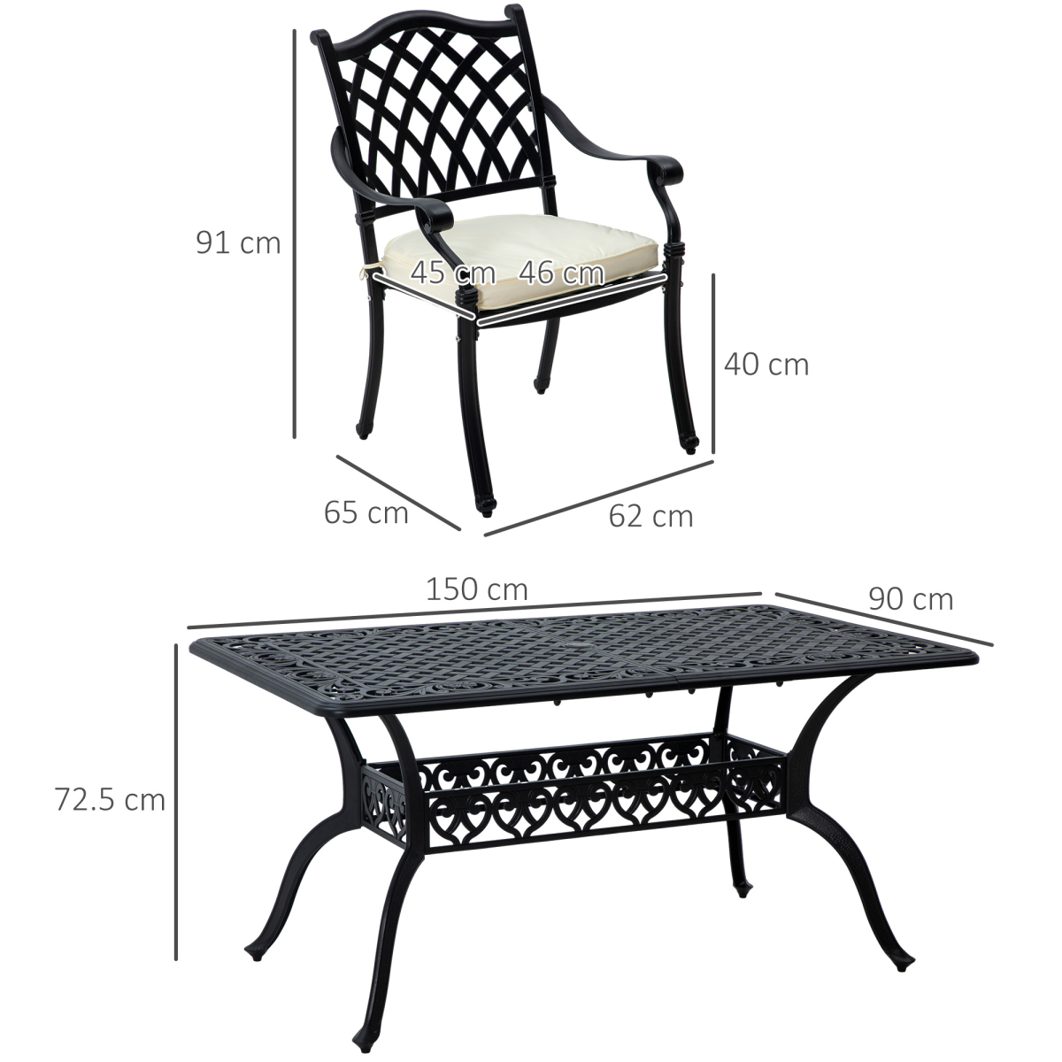 7-Piece Cast Aluminium Patio Dining Set with Umbrella Hole & Cushions