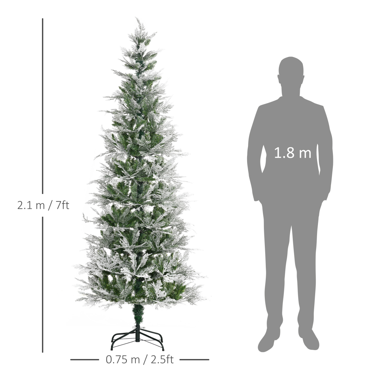 7 ft Snow-Flocked Pencil Christmas Tree with Metal Base