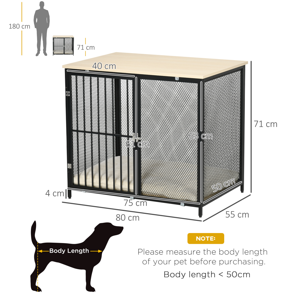 Dog Crate End Table with Washable Cushion, Front Door - Small/Medium Dogs