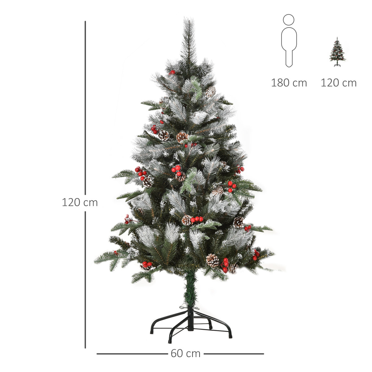 4ft Snow-Dipped Christmas Tree with Foldable Berries & Pinecones - Green/White