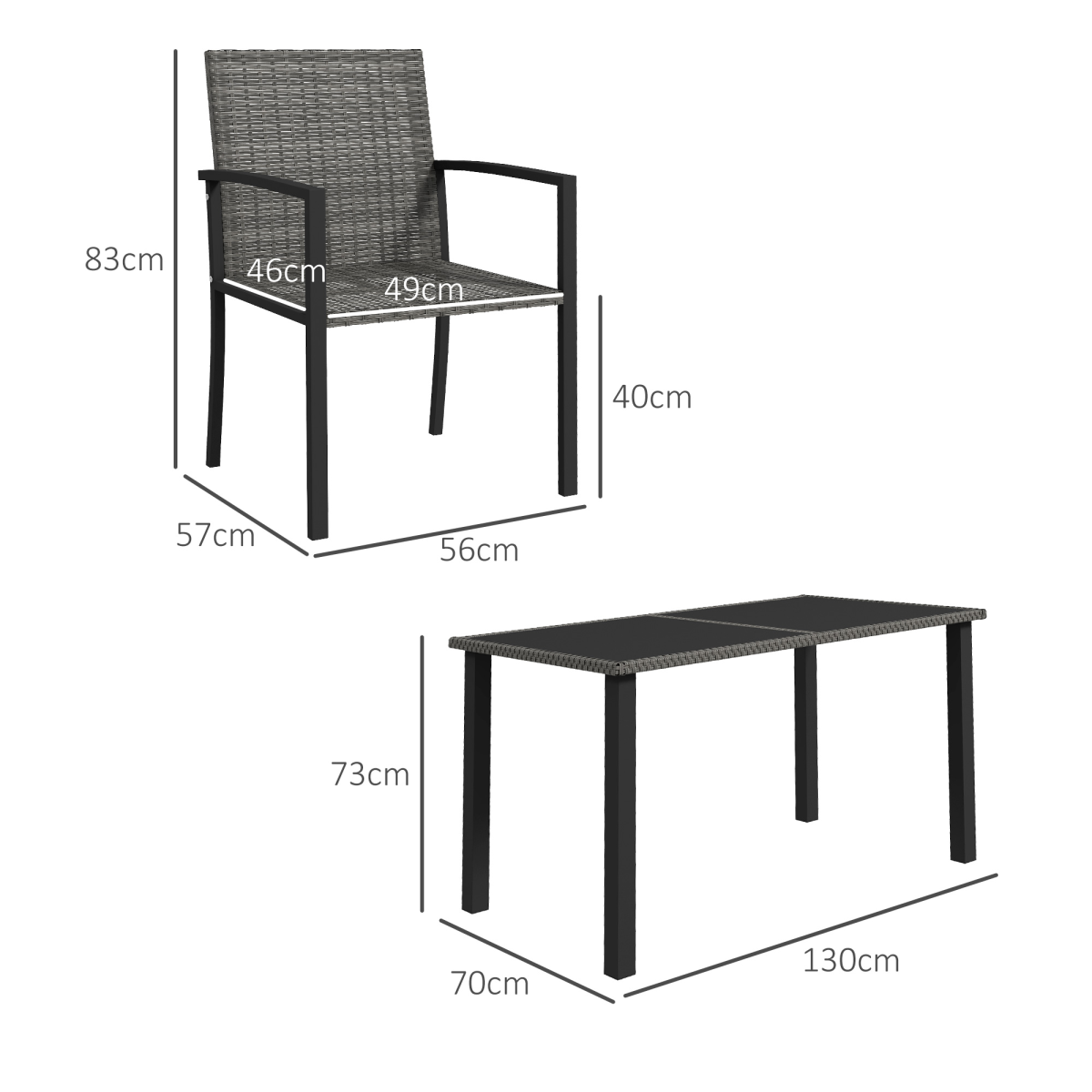 4-Seat Rattan Garden Set with Glass Table - Grey