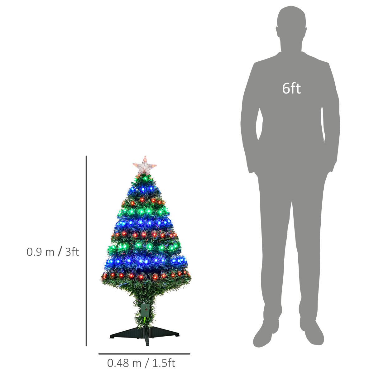 3ft Prelit Artificial Christmas Tree with Multicolor Fiber Optic LEDs Green
