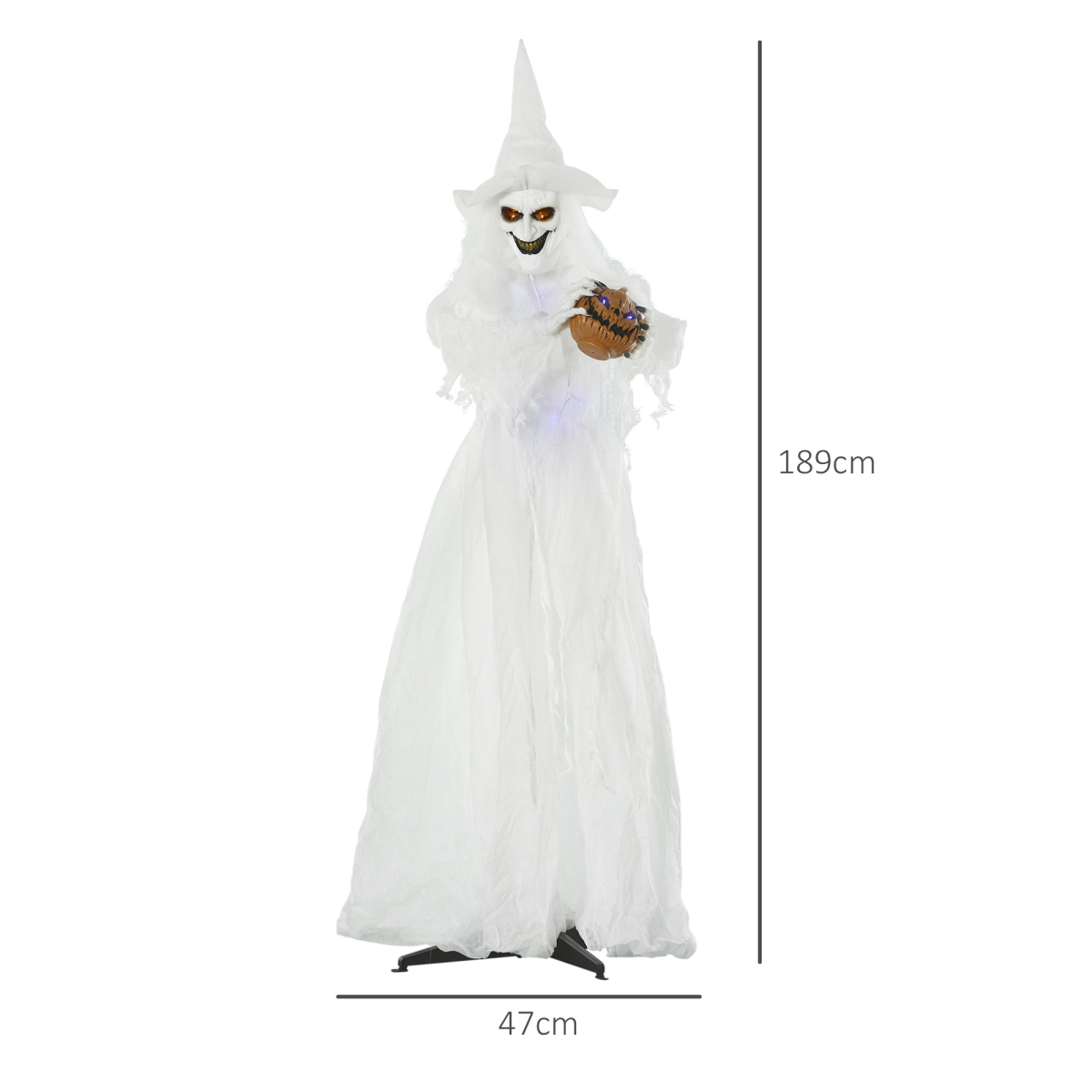 72-Inch Halloween Witch with Pumpkin, Skeleton Ghost, Motion-Activated Lights