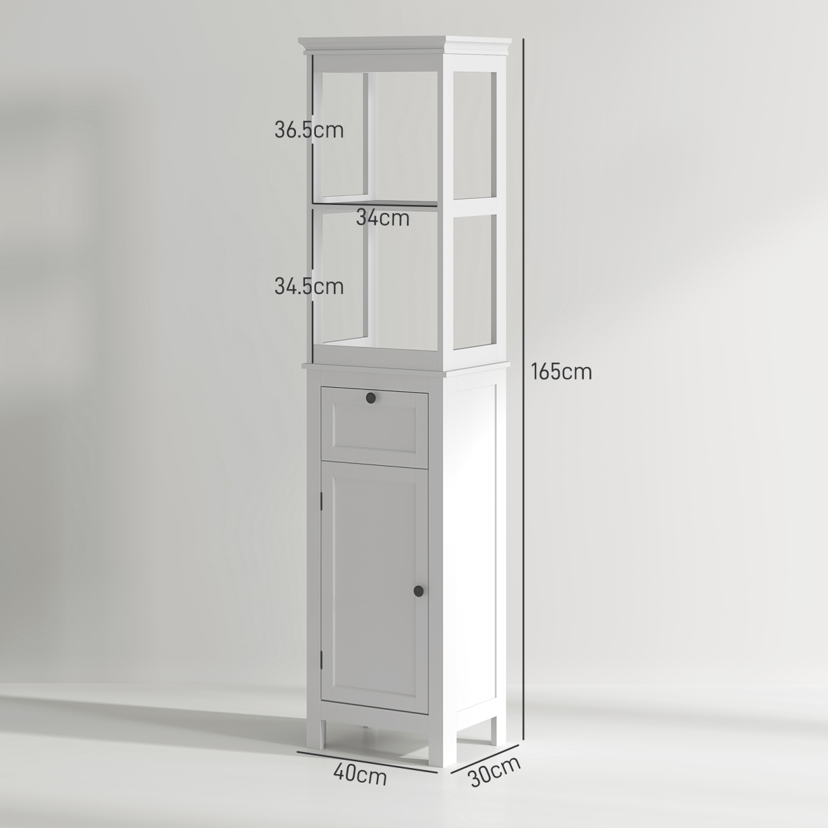Slim Stylish Bathroom Storage Cabinet - Open Shelves & Drawer