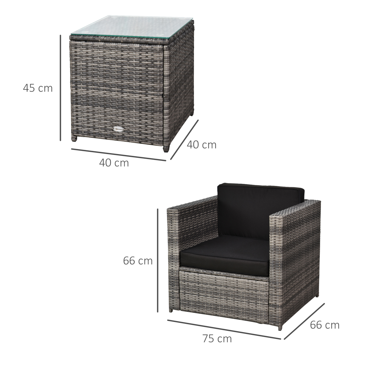 2-Person Rattan Sofa Set with Cushions & Table, Grey, Steel Frame