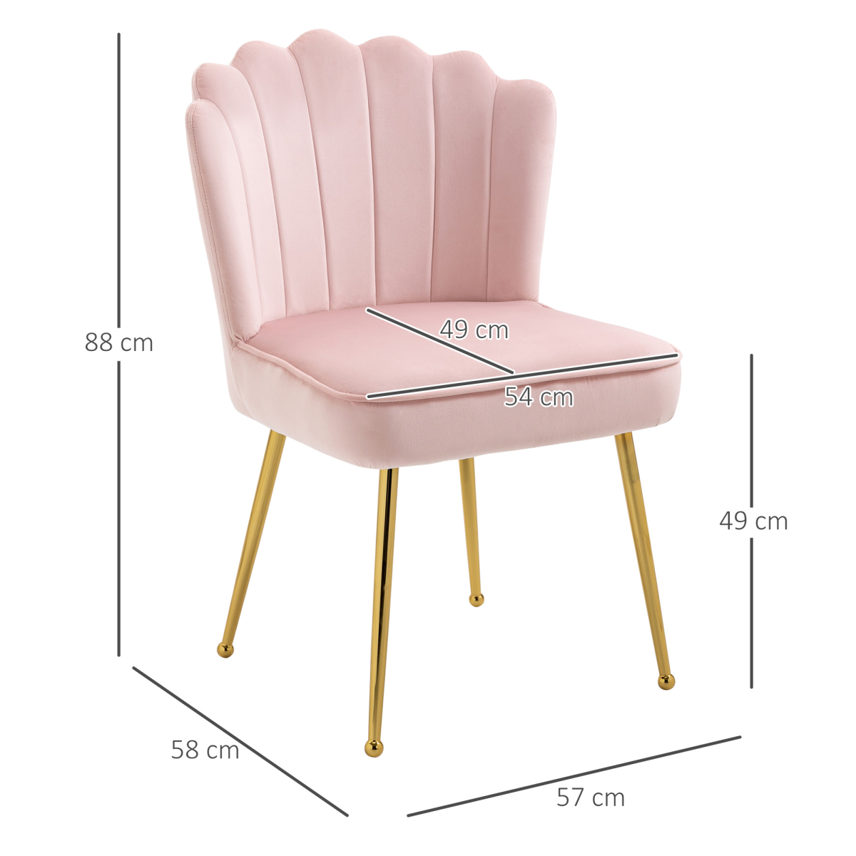 Velvet-Feel Shell Chair: Pink Luxe Accent with Metal Legs