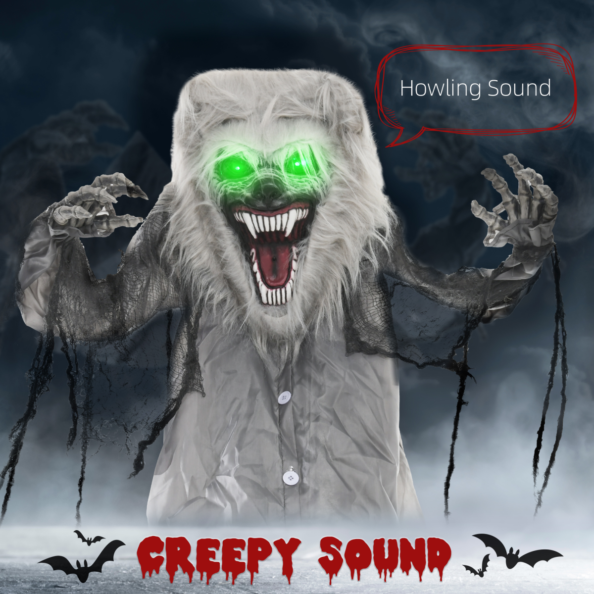 Halloween Skeleton Werewolf Animatronic Prop with Light-Up Eyes