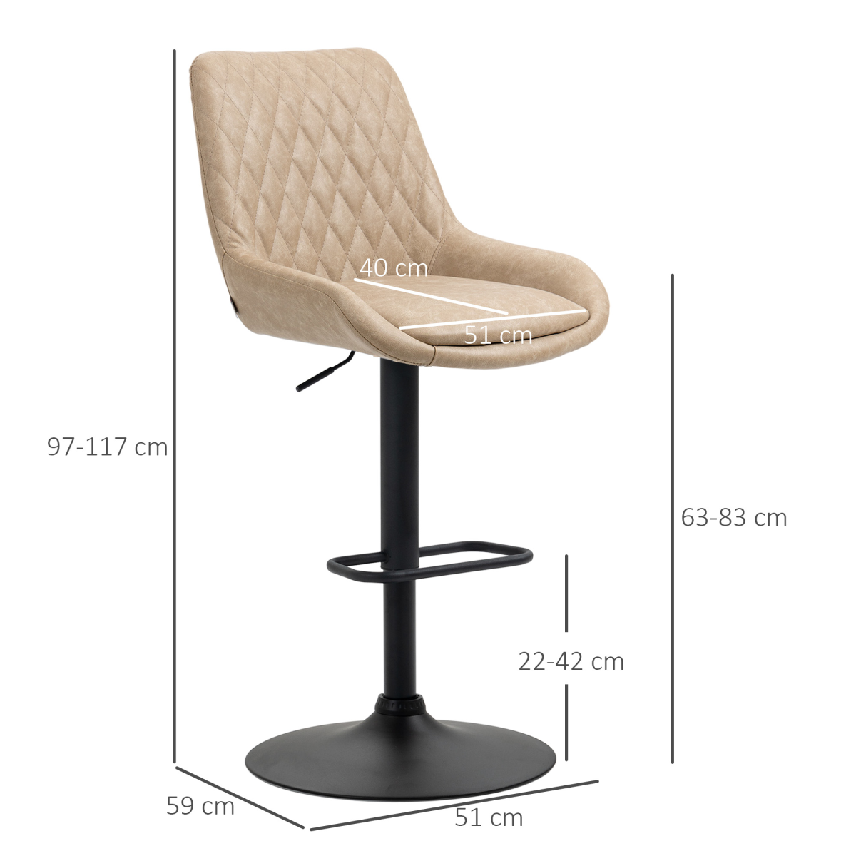2-Pack Adjustable Bar Stools, 360° Swivel, Faux Leather, Khaki