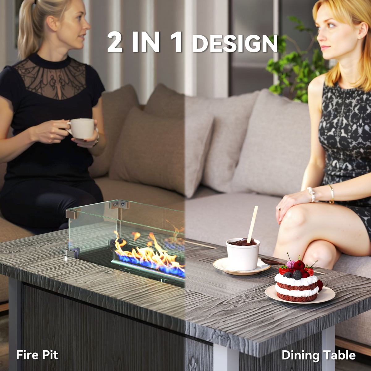 50,000 BTU Gas Fire Pit Table with Cover - Elegant Dark Grey Design