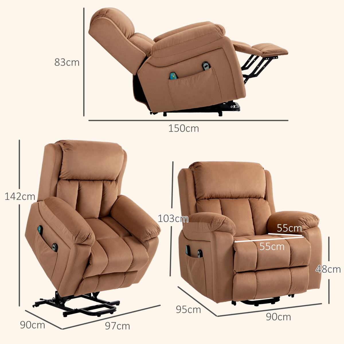 Ultimate Comfort Lift Chair: Vibration Massage, Heat, Recline & Relax - Brown