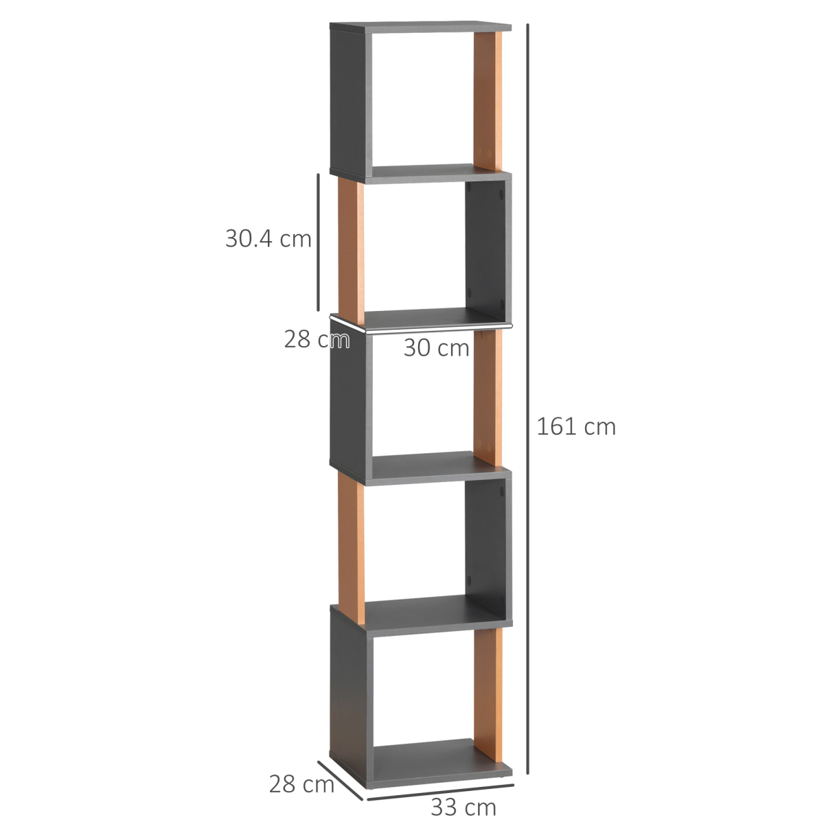 Stylish 5-Tier Dark Grey Bookshelf – Modern Design for Space-Saving Storage