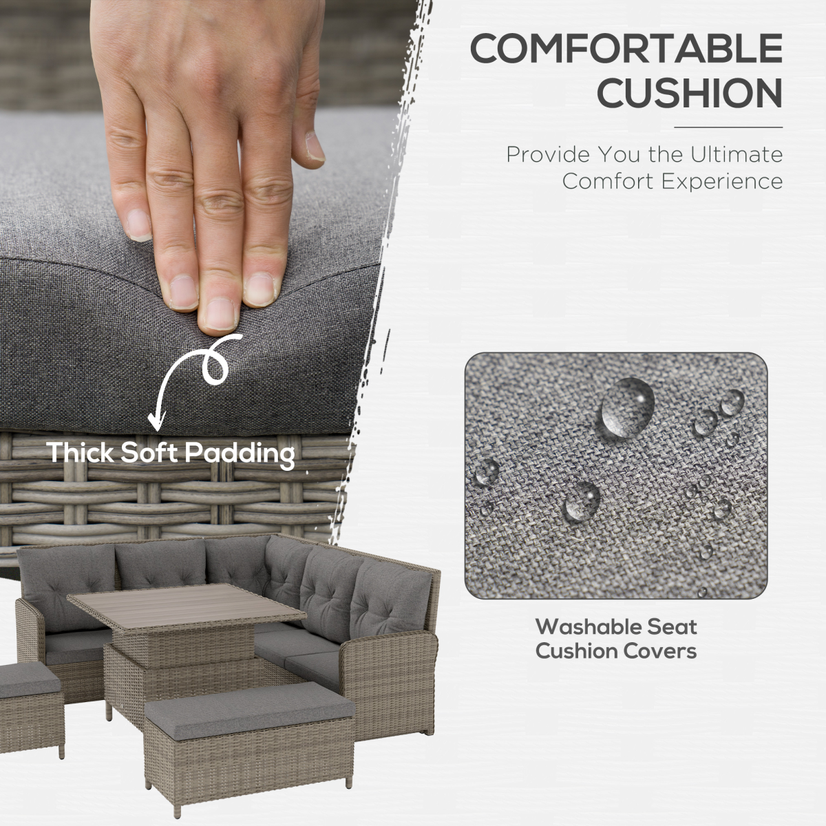6-Piece Rattan Garden Sectional Sofa Set, Light Grey