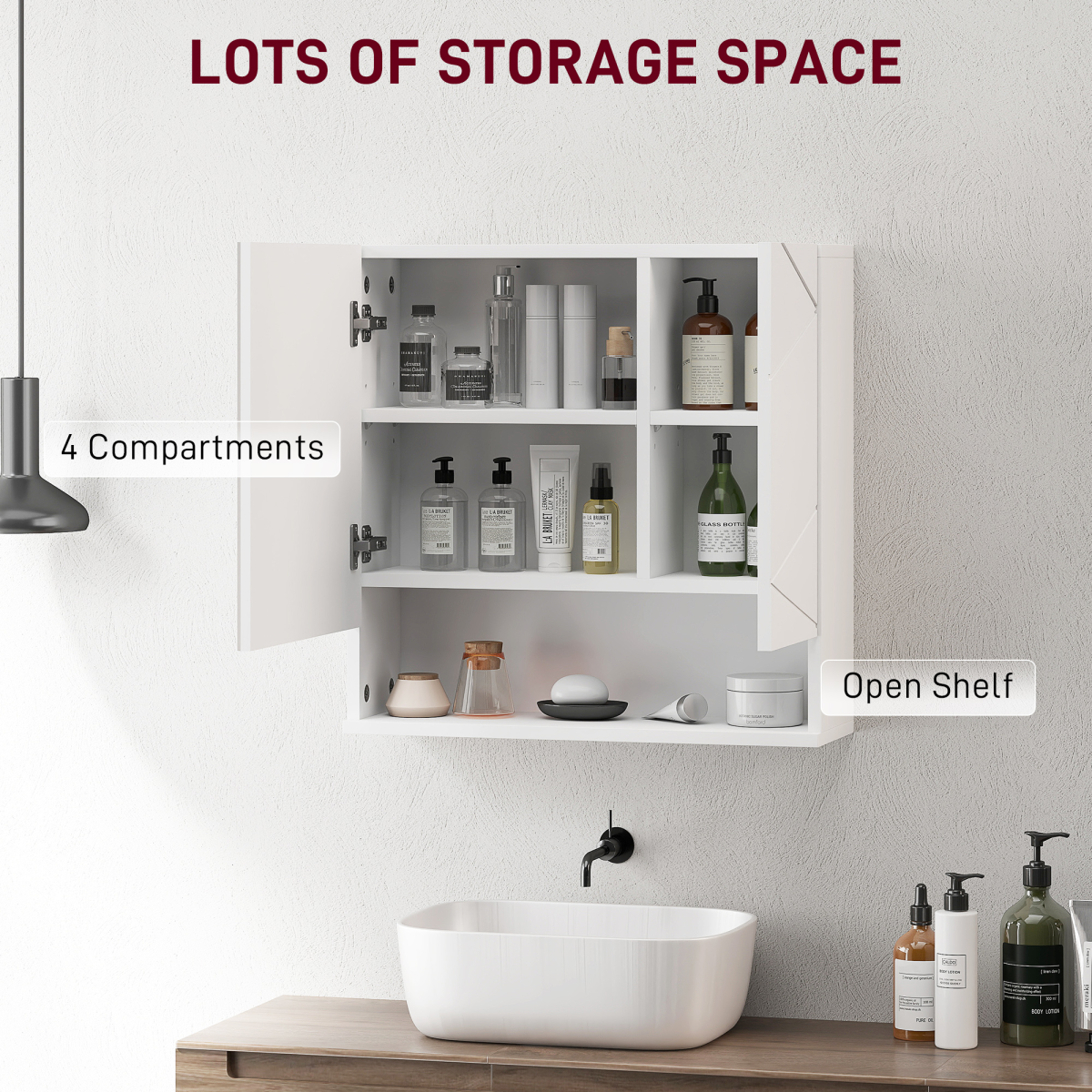 Kleankin White Wall-Mounted Bathroom Storage Cabinet with Mirror & Adjustable Shelves
