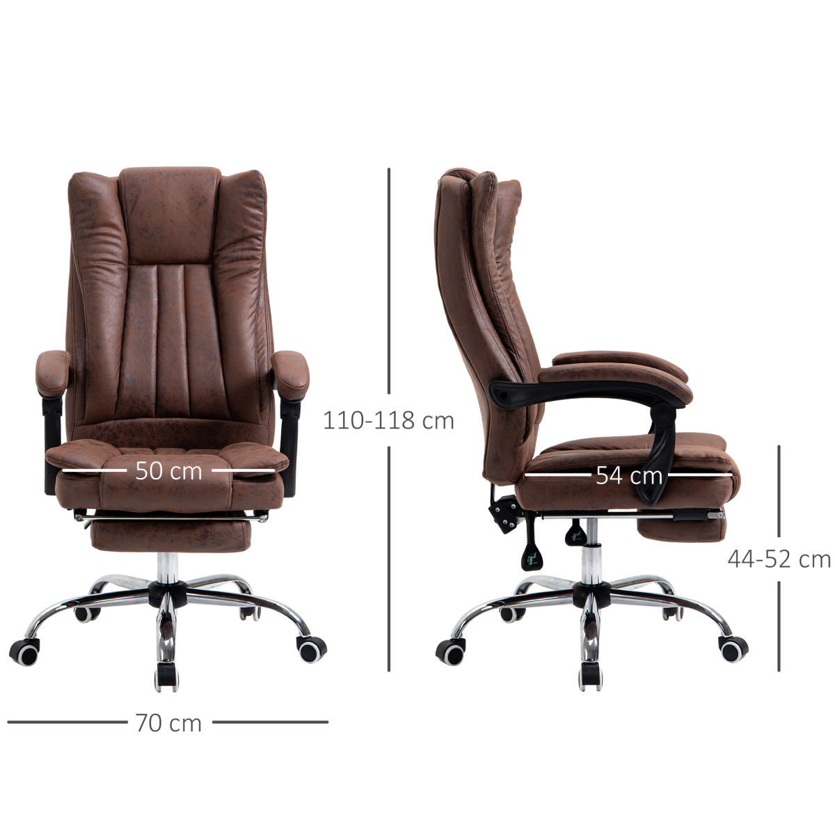 Executive Office Chair with Footrest and Armrests - Brown
