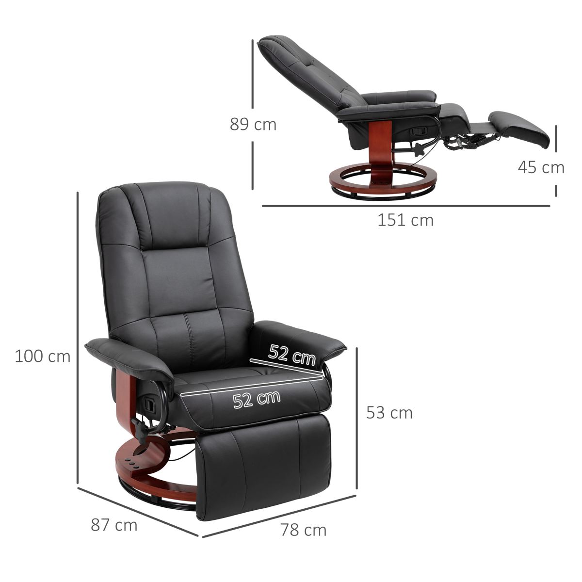 Ergonomic PU Leather Recliner Chair with Footrest - Black Lounger
