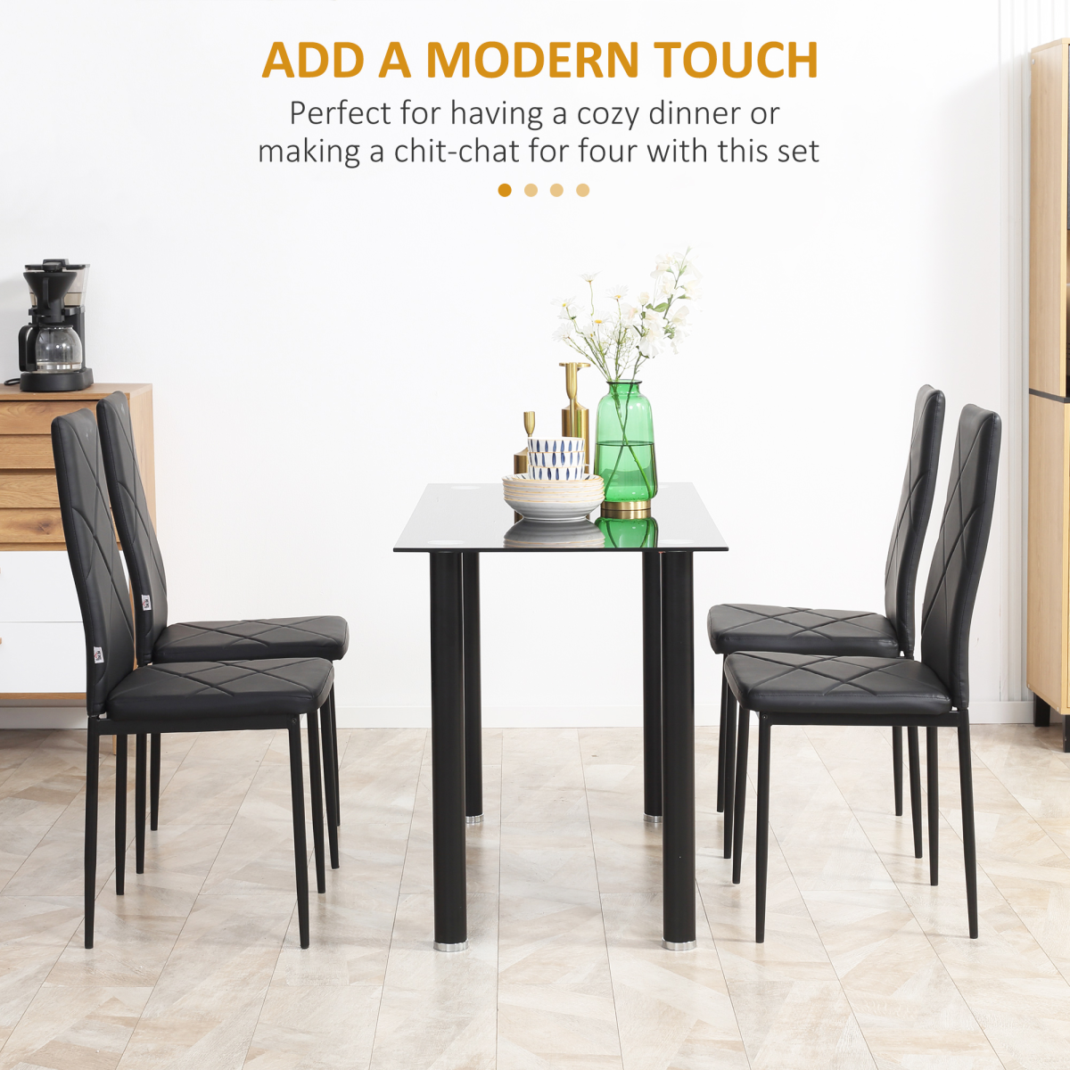 Elevate Your Dining: 4-Piece Faux Leather Chair Set in Sleek Black