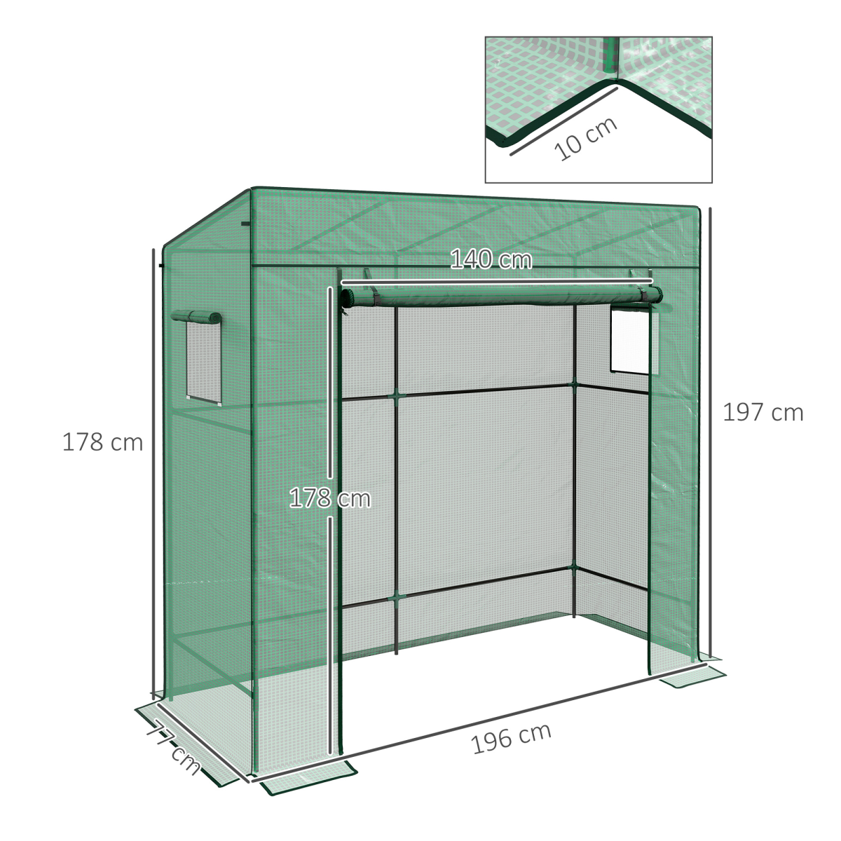 Walk-In Greenhouse: Large Roll-Up Door & Dual Mesh Windows
