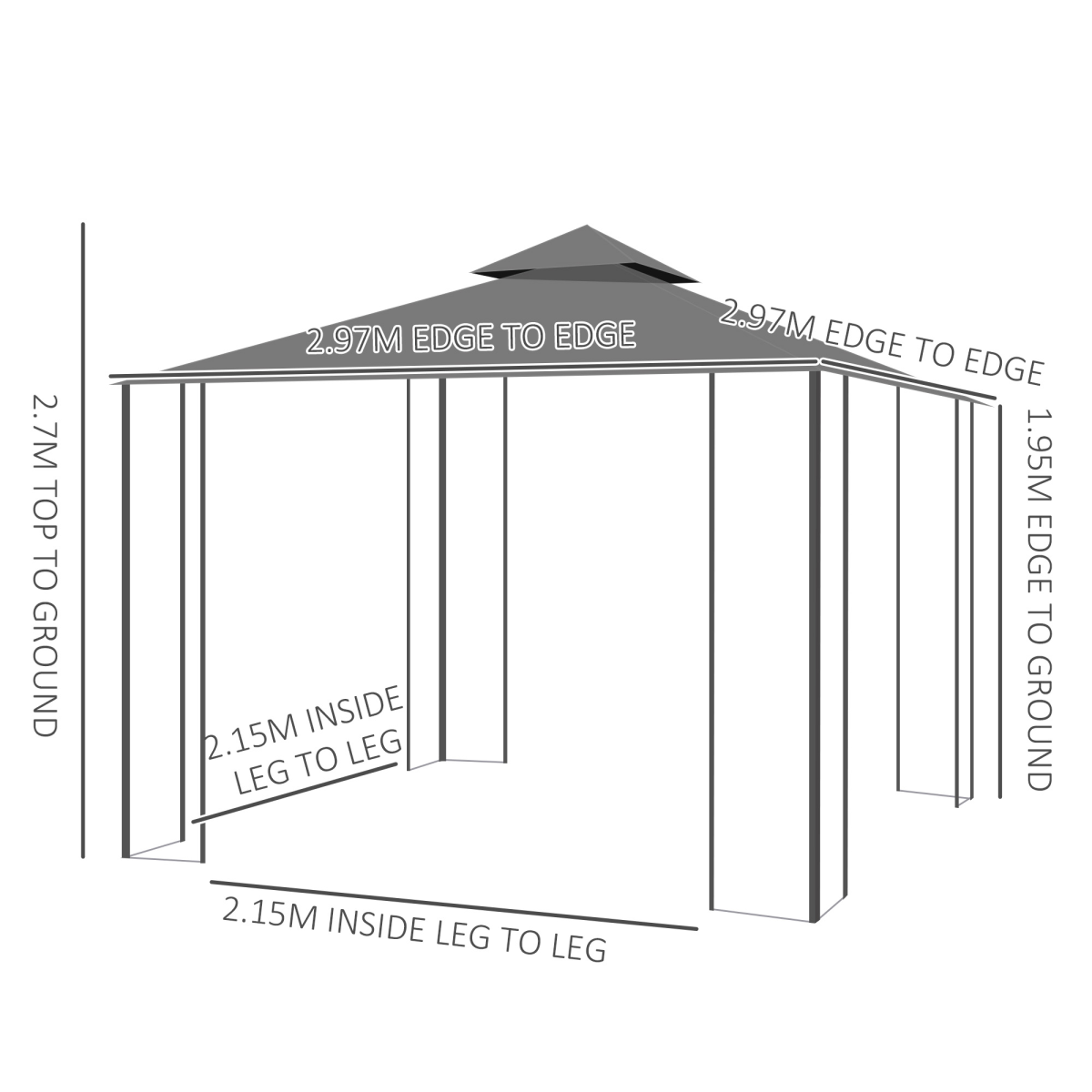 3x3m Gazebo with 2-Tier Vented Roof, Grey Patio Pavilion
