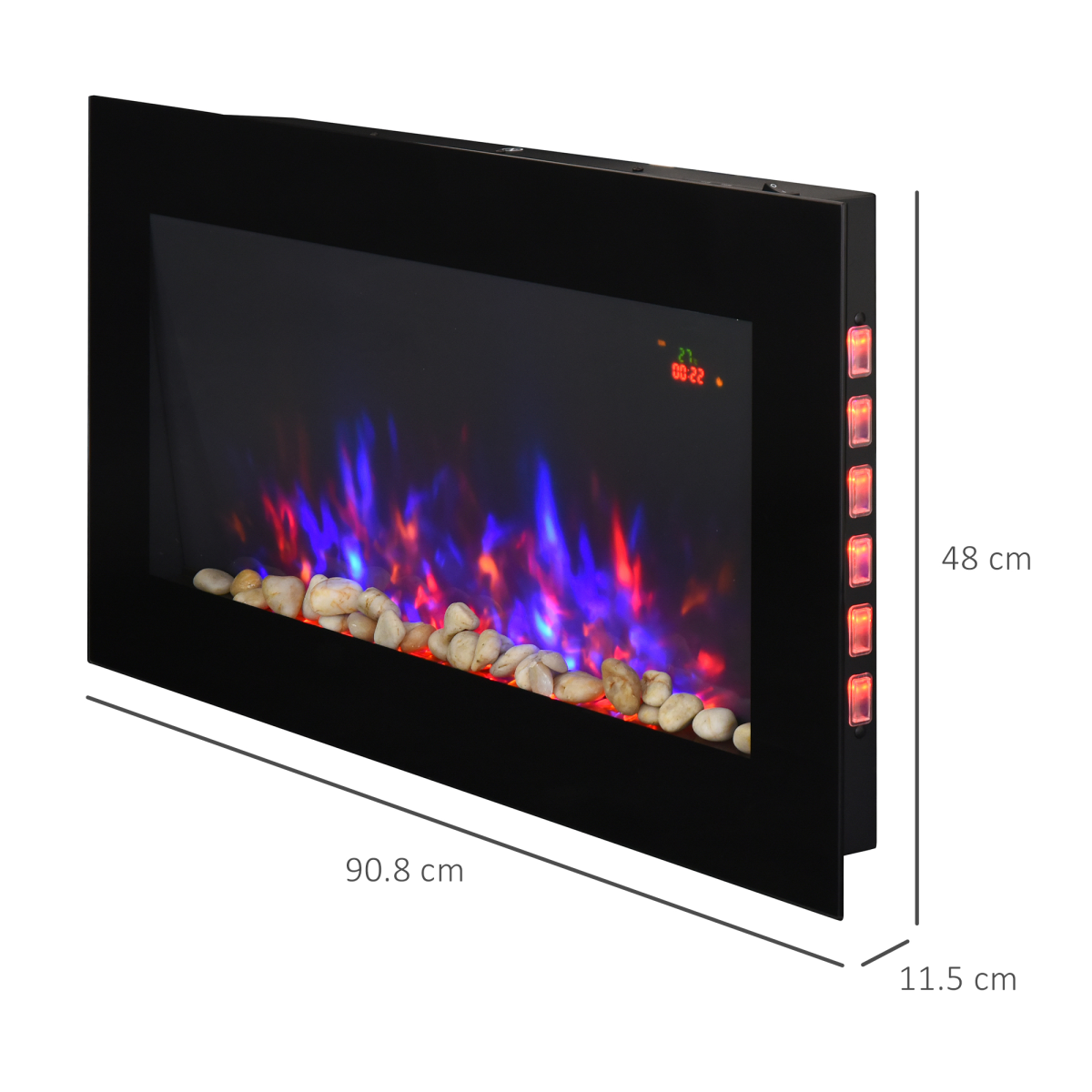 1000W/2000W LED Electric Fireplace with Remote & Auto Temp Control