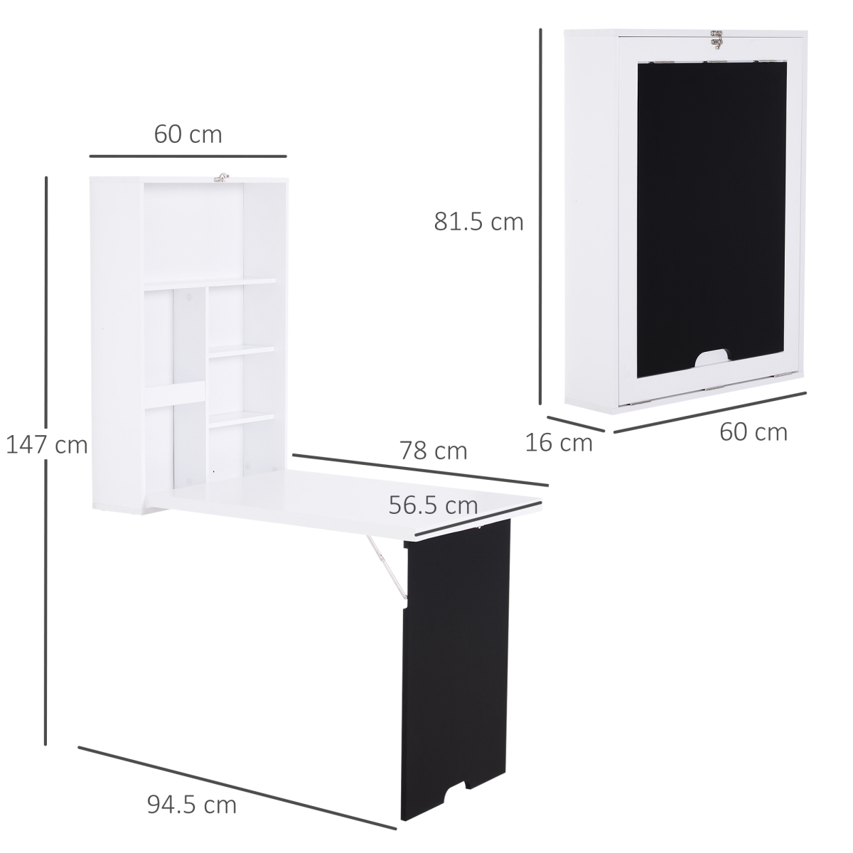 Smart Space Saver: MDF Foldable Wall-Mounted Drop-Leaf Desk with Chalkboard