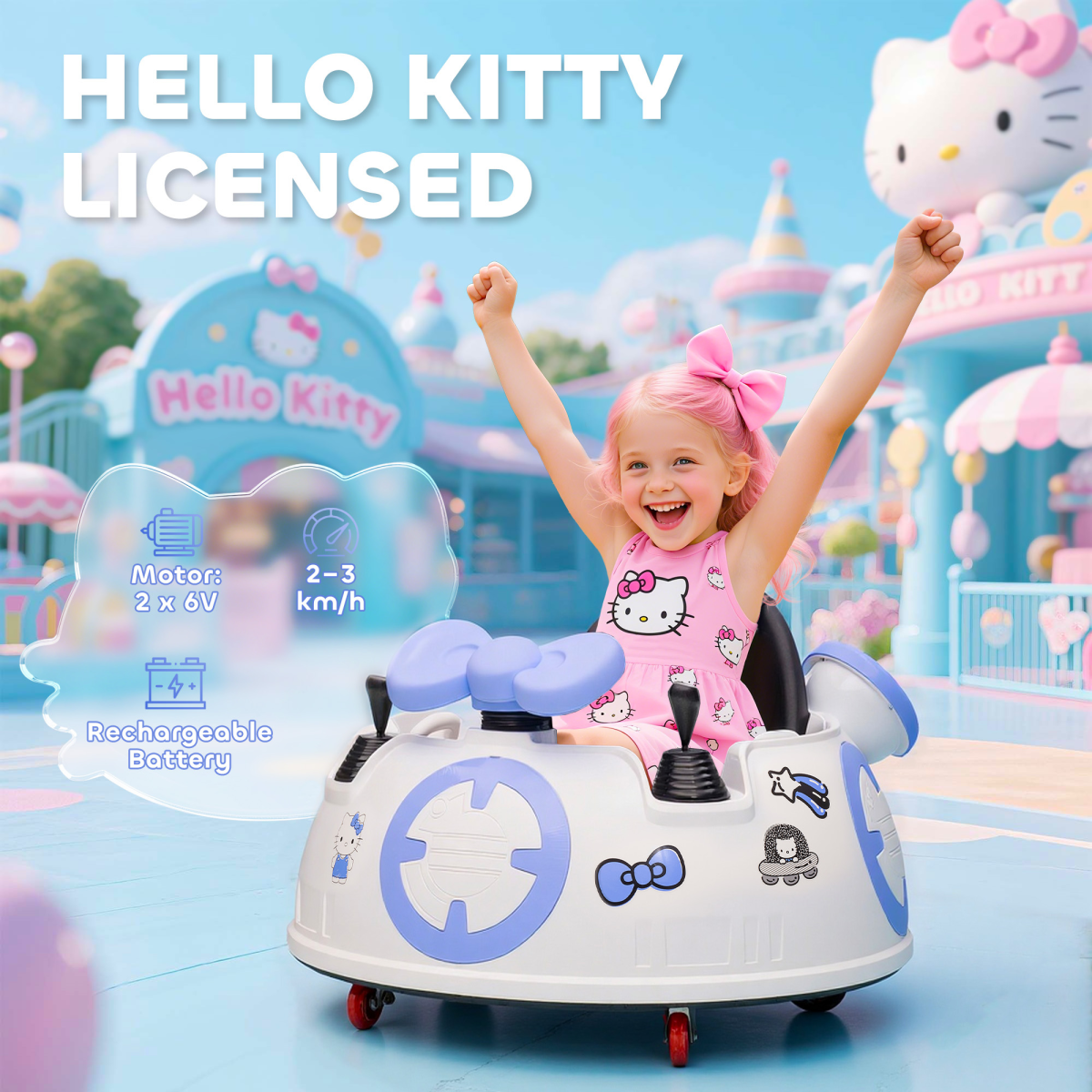 Hello Kitty Ride-On Bumper Car with Remote Control White