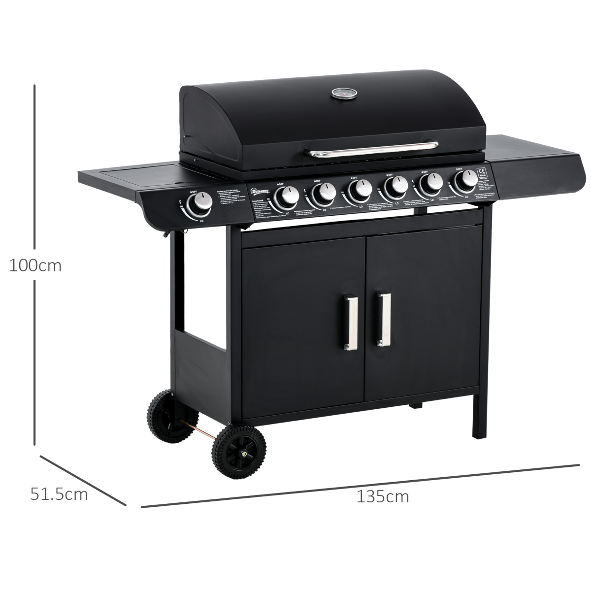 6+1 Burner Gas BBQ Grill with Wheels and Cabinet