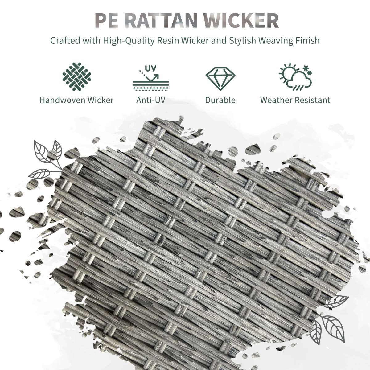 4-Person Rattan Outdoor Dining Set with Glass Table - Light Grey