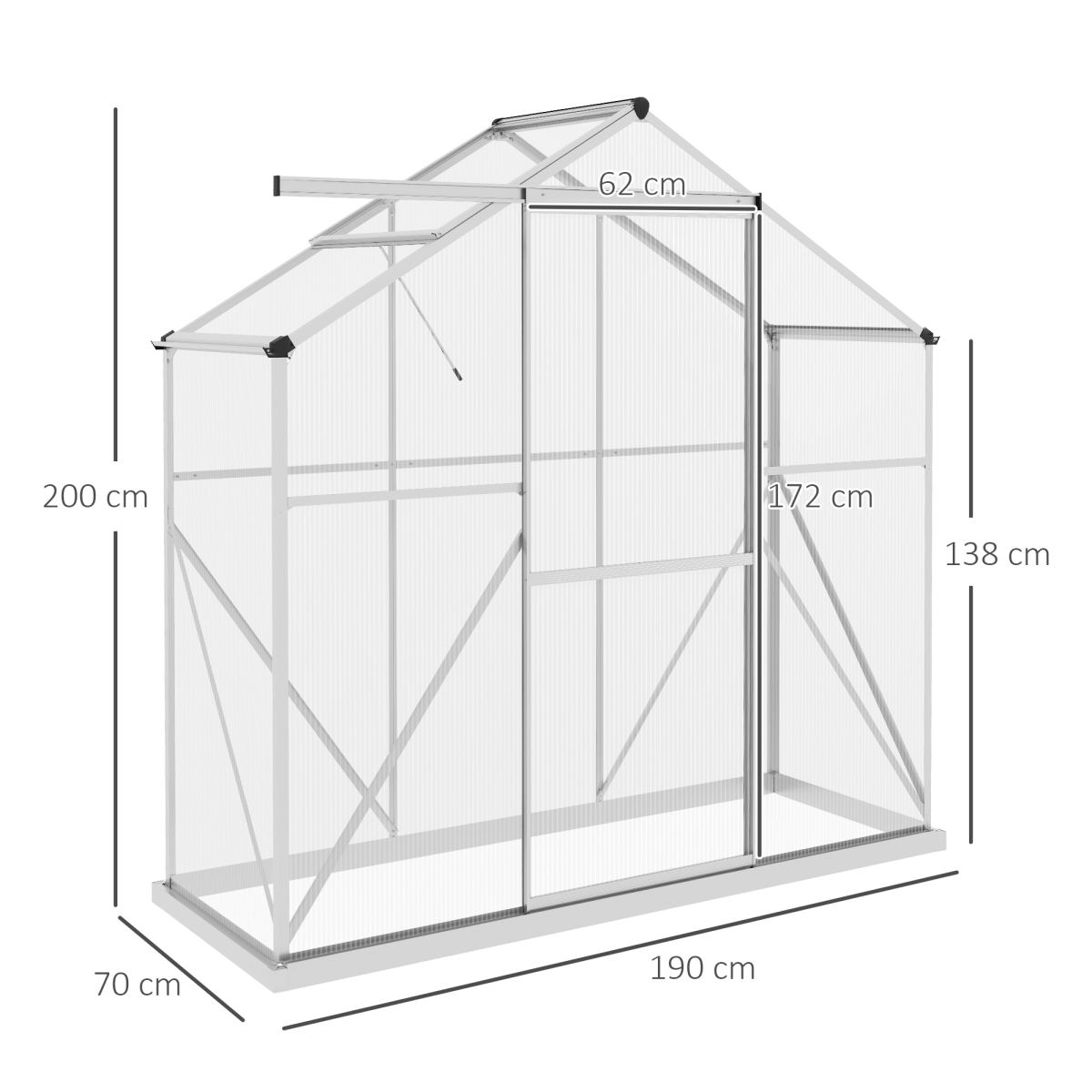 6x2.5ft Polycarbonate Greenhouse - Aluminium Frame, Silver