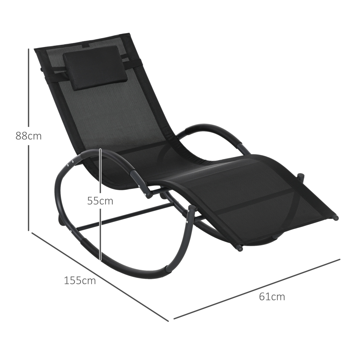 Zero-Gravity Patio Rocking Lounge Chair with Pillow - Black