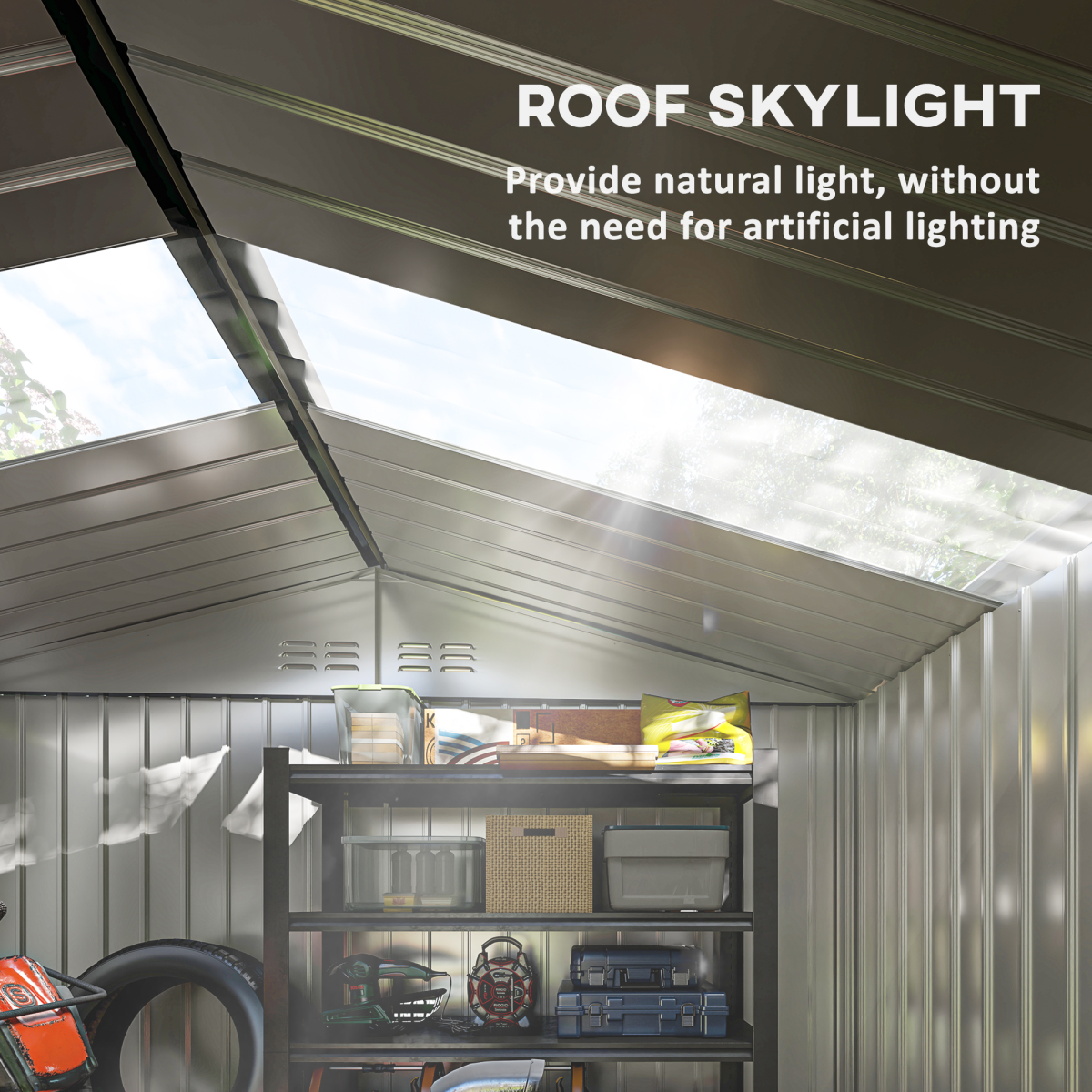 9x6ft Galvanised Garden Shed with Sliding Door - Lockable, Grey