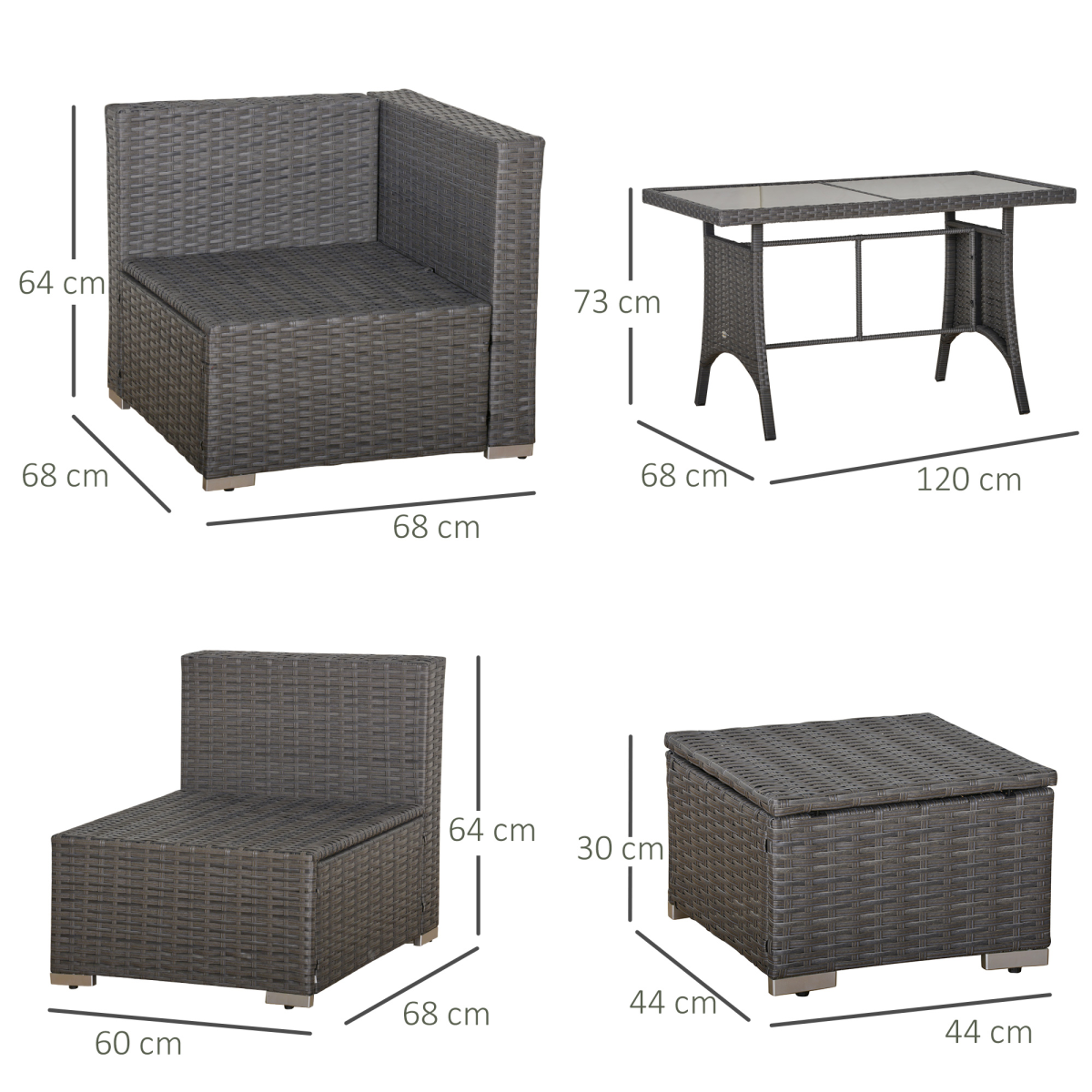 10-Piece Rattan Sofa Set with Grey and Dusty-Blue Cushions