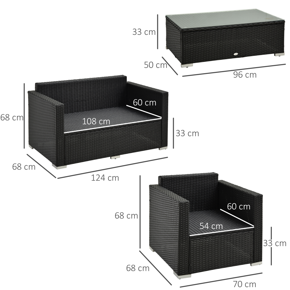 Steel-Black 4-Piece Rattan Sofa Set - Modern Outdoor Lounge