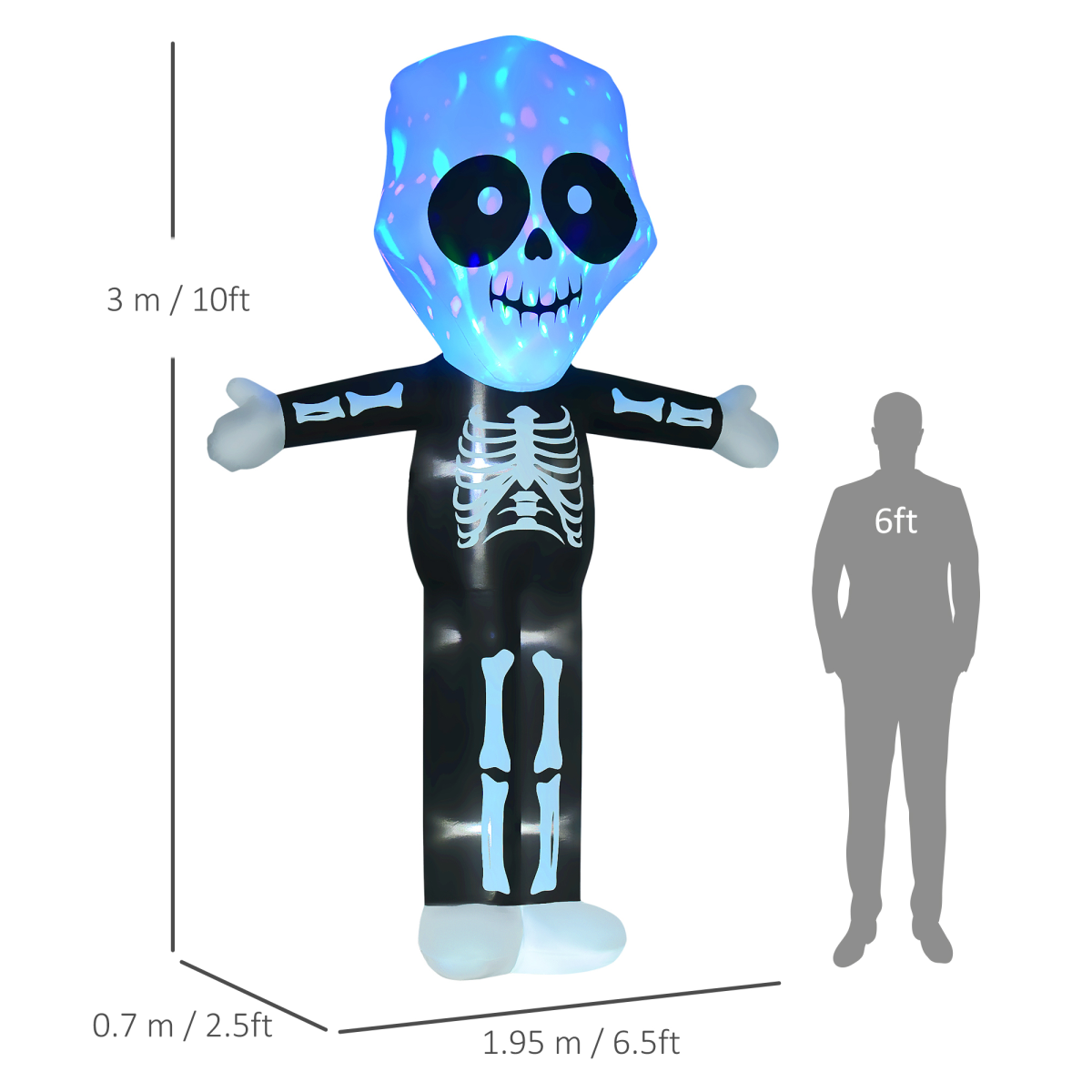 3m Halloween Inflatable Skeleton Ghost with LED Lights