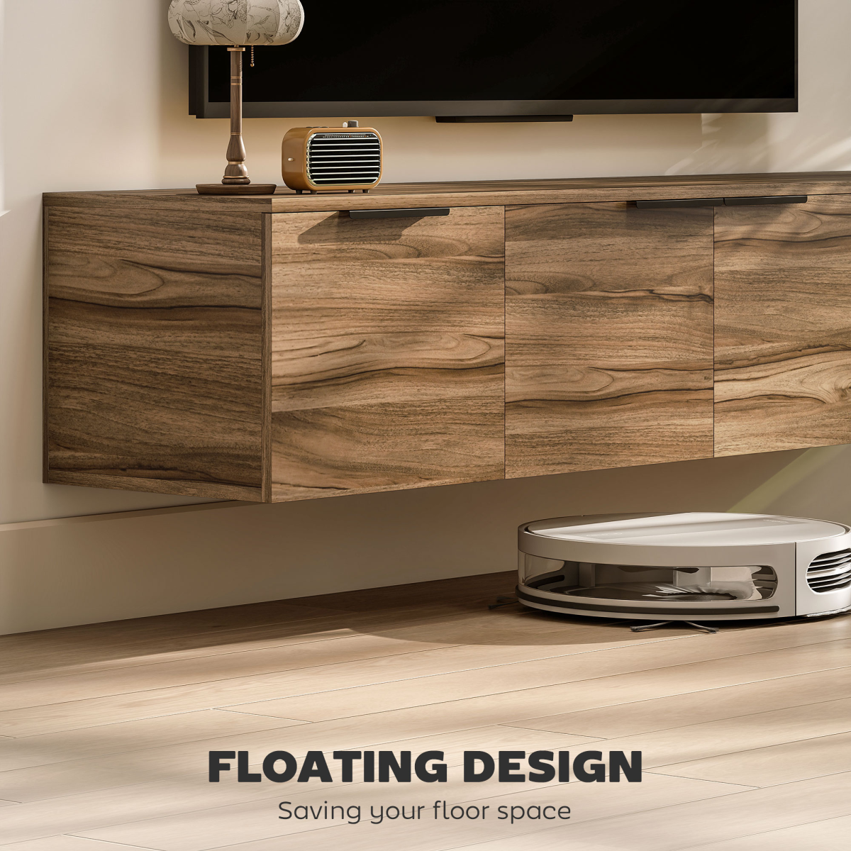 Rustic Brown Wall-Mounted Floating TV Stand with Stylish Storage Solutions