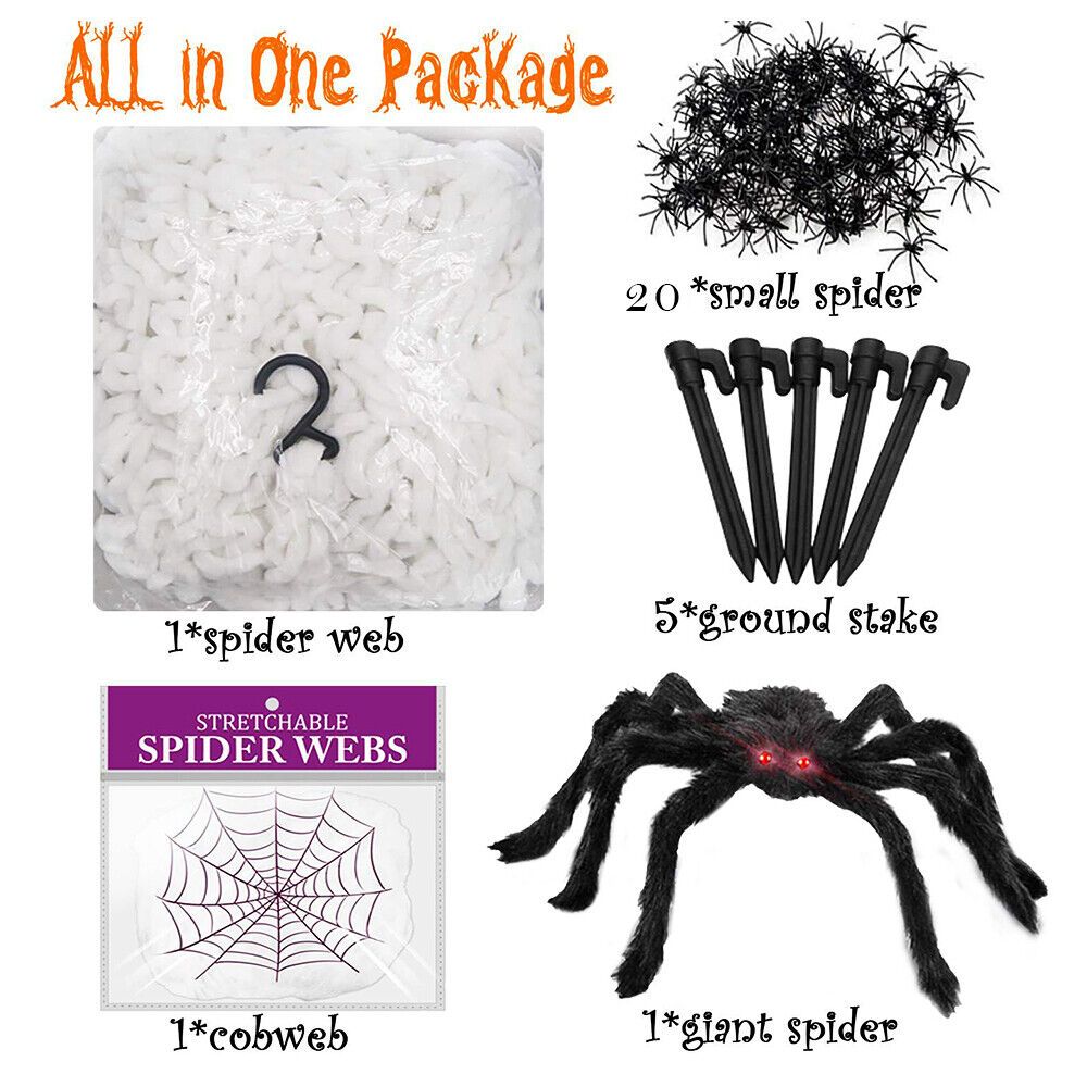 Giant 5m Spider Web Halloween Decor Kit with 20 Spiders & Large Spider